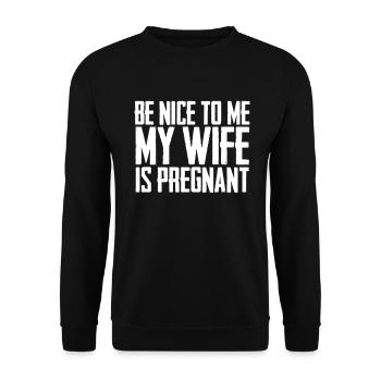Baby Schwanger Schwangerschaft Geschenk Süß - Unisex Pullover - Schwarz - Vorne - Alina (178cm) & Michal (187cm)