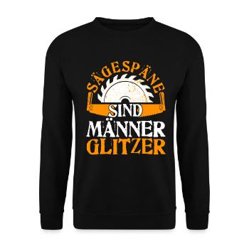 SÄGESPÄNE SIND MÄNNERGLITZER KETTENSÄGE HOLZ - Unisex Pullover - Schwarz - Vorne - Alina (178cm) & Michal (187cm)