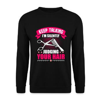 Friseur Geschenk Salon - Unisex Pullover - Schwarz - Vorne - Alina (178cm) & Michal (187cm)