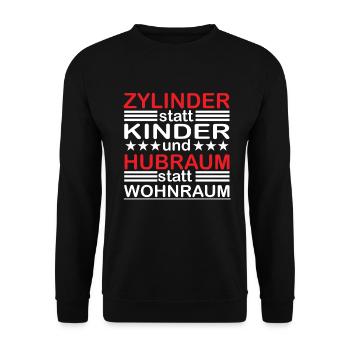 Zylinder statt Kinder Hubraum statt Wohnraum - Unisex Pullover - Schwarz - Vorne - Alina (178cm) & Michal (187cm)