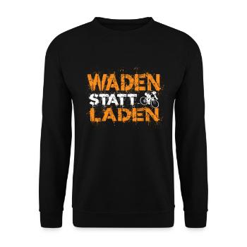 Waden statt Laden Anti E-Bike Fahrrad Sprüche - Unisex Pullover - Schwarz - Vorne - Alina (178cm) & Michal (187cm)