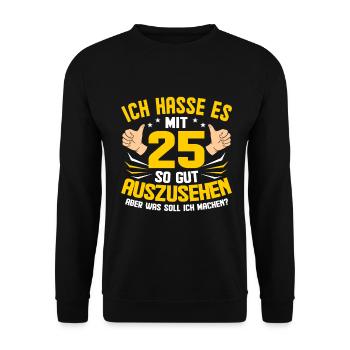 25. Geburtstag - Unisex Pullover - Schwarz - Vorne - Alina (178cm) & Michal (187cm)