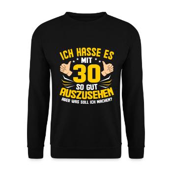30. Geburtstag - Unisex Pullover - Schwarz - Vorne - Alina (178cm) & Michal (187cm)