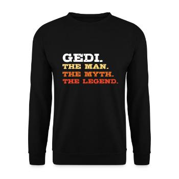 Gedi the man the myth the legend Patenonkel - Unisex Pullover - Schwarz - Vorne - Alina (178cm) & Michal (187cm)