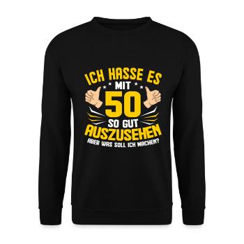 50. Geburtstag - Unisex Pullover - Schwarz - Vorne - Alina (178cm) & Michal (187cm)