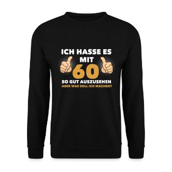60. Geburtstag 1960 Geschenk Geschenkidee - Unisex Pullover - Schwarz - Vorne - Alina (178cm) & Michal (187cm)