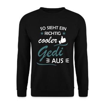 Gedi Firmged Taufged Geschenkidee - Unisex Pullover - Schwarz - Vorne - Alina (178cm) & Michal (187cm)