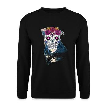 Pitbull Sugar skull - Halloween - Unisex Sweatshirt - black - Front - Alina (178cm) & Michal (187cm)