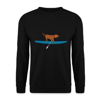 SUP DOG Stand Up Paddling Hund auf Supboard - Unisex Pullover - Schwarz - Vorne - Alina (178cm) & Michal (187cm)