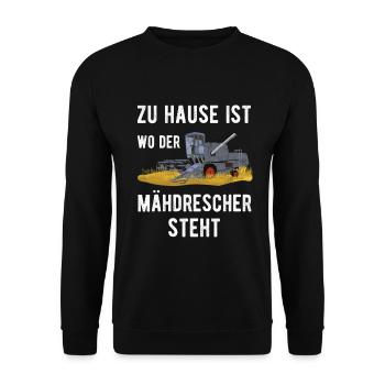 Mähdrescher Zu Hause ist Wo Landwirt Bauern Sprüch - Unisex Pullover - Schwarz - Vorne - Alina (178cm) & Michal (187cm)