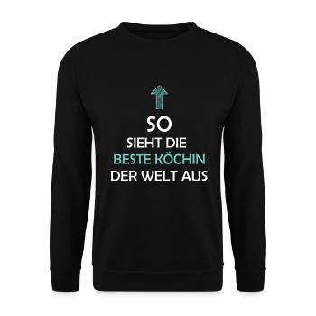 So sieht die Beste Köchin der Welt aus Kochschürze - Unisex Pullover - Schwarz - Vorne - Alina (178cm) & Michal (187cm)