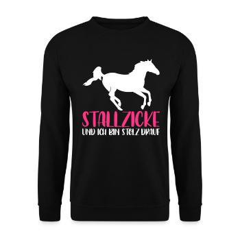 Stallzicke und ich bin Stolz drauf - Unisex Pullover - Schwarz - Vorne - Alina (178cm) & Michal (187cm)