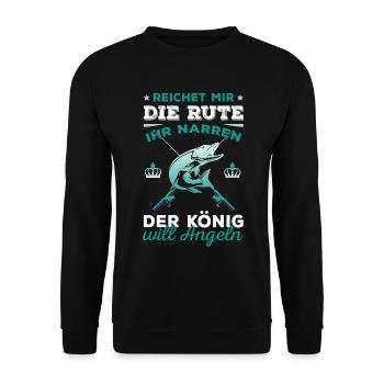 Angler Spruch Angeln Angelkönig Angeltrip Fischer - Unisex Pullover - Schwarz - Vorne - Alina (178cm) & Michal (187cm)