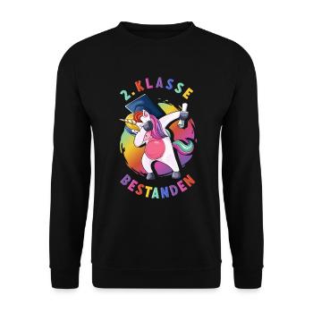 2. Klasse bestanden Geschenkidee 3 Klasse Geschenk - Unisex Pullover - Schwarz - Vorne - Alina (178cm) & Michal (187cm)