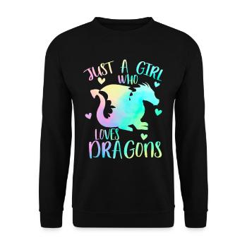 Nur ein Mädchen, das Drachen liebt - Unisex Pullover - Schwarz - Vorne - Alina (178cm) & Michal (187cm)
