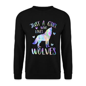 Nur ein Mädchen, das Wölfe liebt - Wolfsmädchen - Unisex Pullover - Schwarz - Vorne - Alina (178cm) & Michal (187cm)