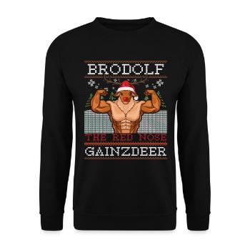 Brodolf The Red Nose Gainzdeer Geschenk - Unisex Pullover - Schwarz - Vorne - Alina (178cm) & Michal (187cm)