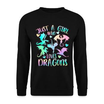Nur ein Mädchen, das Drachen liebt - Unisex Pullover - Schwarz - Vorne - Alina (178cm) & Michal (187cm)
