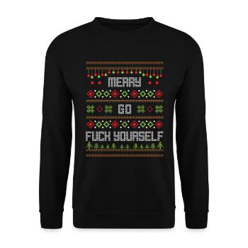 Merry go fuck yourself - Ugly Christmas Sweater - Unisex Pullover - Schwarz - Vorne - Alina (178cm) & Michal (187cm)