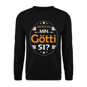 Götti Fragen Firmgötti Taufgötti Wetsch Min Götti - Unisex Pullover - Schwarz - Vorne - Alina (178cm) & Michal (187cm)