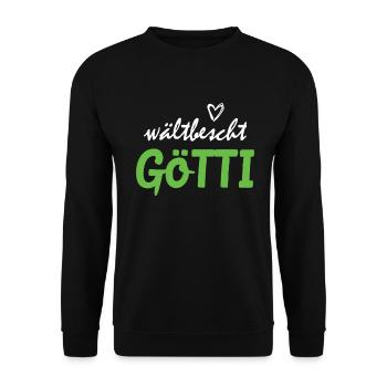 wältbescht Götti Geschenkidee Schweizer Taufpate - Unisex Pullover - Schwarz - Vorne - Alina (178cm) & Michal (187cm)
