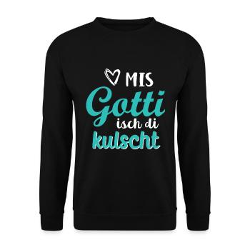 Gotti Geschenkidee Kulschte Gotti Goti - Unisex Pullover - Schwarz - Vorne - Alina (178cm) & Michal (187cm)