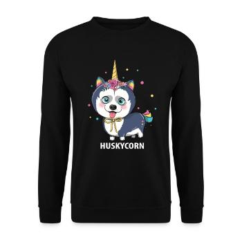 Husky Schlittenhunde - Unisex Pullover - Schwarz - Vorne - Alina (178cm) & Michal (187cm)