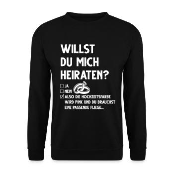 Heiratsantrag Marry Me Hochzeitsantrag - Unisex Pullover - Schwarz - Vorne - Alina (178cm) & Michal (187cm)