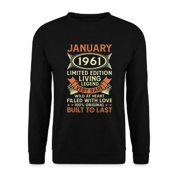 60. Geburtstag Geschenk Januar Jahrgang 1961 60 - Unisex Pullover - Schwarz - Vorne - Alina (178cm) & Michal (187cm)