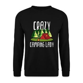 Funny Crazy Camping Lady print | Womens Tenting - Unisex Sweatshirt - black - Front - Alina (178cm) & Michal (187cm)