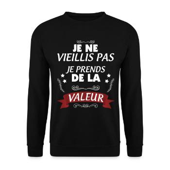 Anniversaire, citation humour je ne vieillis pas - Sweat-shirt Unisexe - noir - Devant - Alina (178cm) & Michal (187cm)