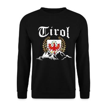 Tirol Tiroler Adler Wappen und Berge Retro Look - Unisex Pullover - Schwarz - Vorne - Alina (178cm) & Michal (187cm)