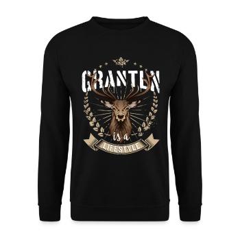 Grantln est un style de vie Hirsch Grantler Bavaria - Sweat-shirt Unisexe - noir - Devant - Alina (178cm) & Michal (187cm)