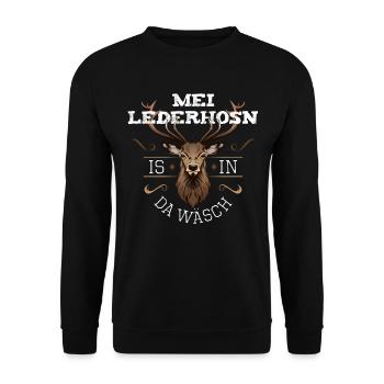Mei Lederhosn is in da Wäsch Ersatz Lederhose - Unisex Pullover - Schwarz - Vorne - Alina (178cm) & Michal (187cm)