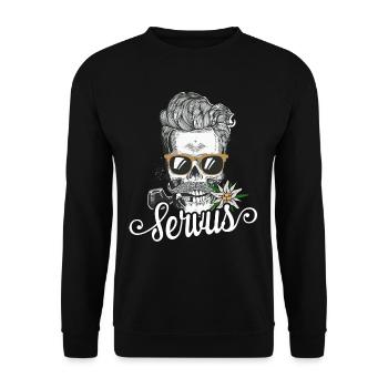Servus Totenkopf Bayern Tirol Tracht - Unisex Pullover - Schwarz - Vorne - Alina (178cm) & Michal (187cm)