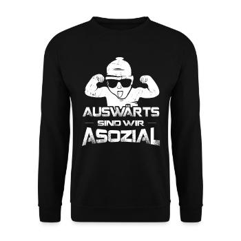 Auswärts sind wir asozial Ultras Fußball Fan Kurve - Unisex Pullover - Schwarz - Vorne - Alina (178cm) & Michal (187cm)