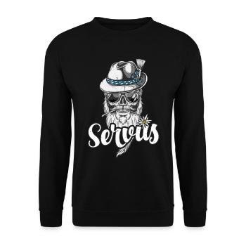 Servus Bekleidung Bayern Dialekt - Unisex Pullover - Schwarz - Vorne - Alina (178cm) & Michal (187cm)