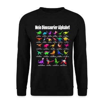 Mein Dinosaurier Alphabet Dino A-Z ABC T-Rex - Unisex Pullover - Schwarz - Vorne - Alina (178cm) & Michal (187cm)