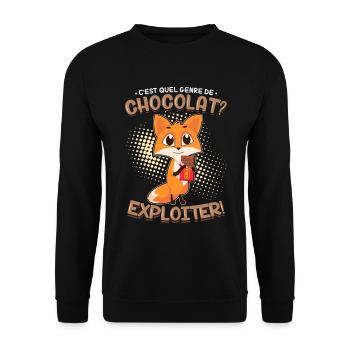 Chocolat Fuchs Cadeau Français - Sweat-shirt Unisexe - noir - Devant - Alina (178cm) & Michal (187cm)