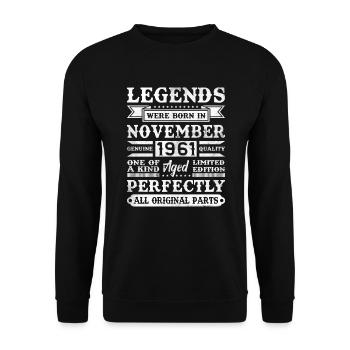 60. Geburtstag Geschenk November 1961 60 Jahre - Unisex Pullover - Schwarz - Vorne - Alina (178cm) & Michal (187cm)