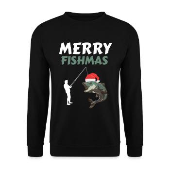 Lustiges Angler Weihnachten Fischer - Unisex Pullover - Schwarz - Vorne - Alina (178cm) & Michal (187cm)