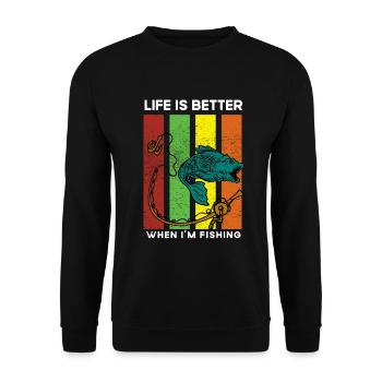 Angeln Angler Fischen Fischer Fische Angelrute - Unisex Pullover - Schwarz - Vorne - Alina (178cm) & Michal (187cm)