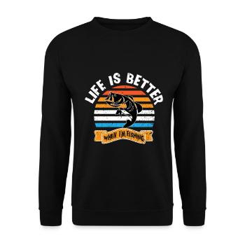 Angeln Angler Fischen Fischer Fische Angelrute - Unisex Pullover - Schwarz - Vorne - Alina (178cm) & Michal (187cm)