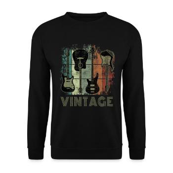 Vintage Gitarre für den Musiker und Gitarristen - Unisex Pullover - Schwarz - Vorne - Alina (178cm) & Michal (187cm)