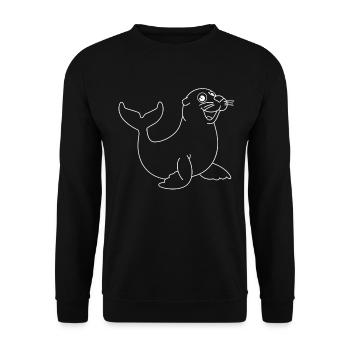Seerobbe Seekuh Süß Robbe - Unisex Pullover - Schwarz - Vorne - Alina (178cm) & Michal (187cm)