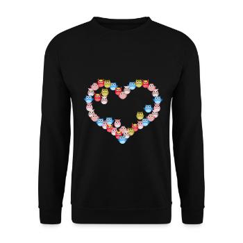 Bunte Herz-eule - Unisex Pullover - Schwarz - Vorne - Alina (178cm) & Michal (187cm)