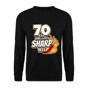 70. Geburtstag - Unisex Pullover - Schwarz - Vorne - Alina (178cm) & Michal (187cm)