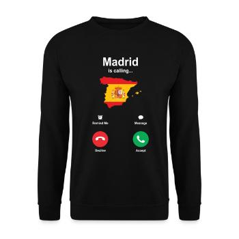 Madrid Ruft Geschenk An - Unisex Pullover - Schwarz - Vorne - Alina (178cm) & Michal (187cm)