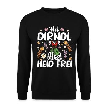 Damen Trachtenoutfit Mei Dirndl hod frei Volksfest - Unisex Pullover - Schwarz - Vorne - Alina (178cm) & Michal (187cm)
