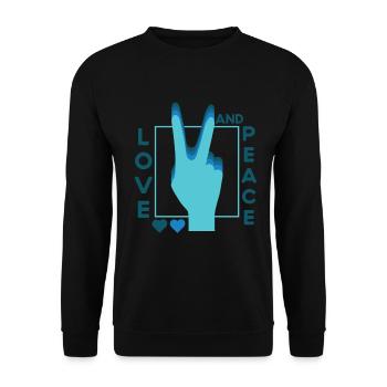 Love Peace Frieden Harmonie - Unisex Pullover - Schwarz - Vorne - Alina (178cm) & Michal (187cm)